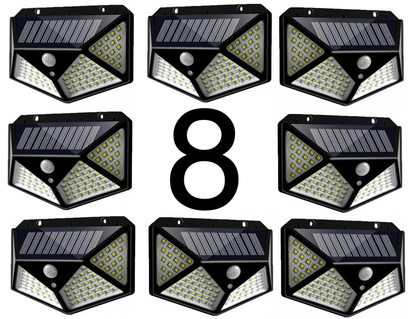 Set 8 Lampi ULTRA 100 LED Solare cu senzor de miscare si lumina 3 moduri ILUMINARE